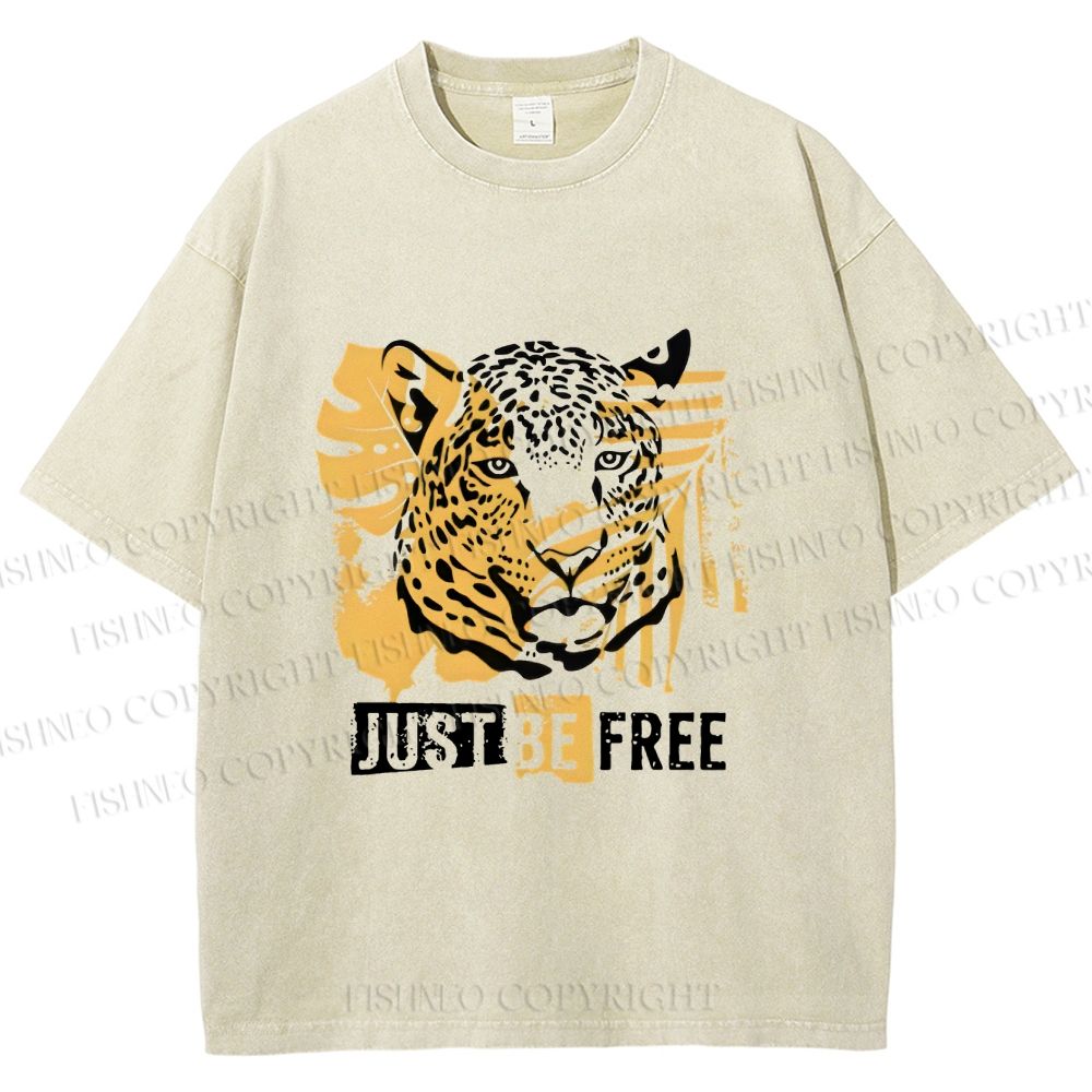 Unisex Just Be Free Tiger Printed Washed Tee