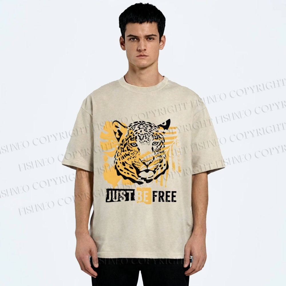 Unisex Just Be Free Tiger Printed Washed Tee
