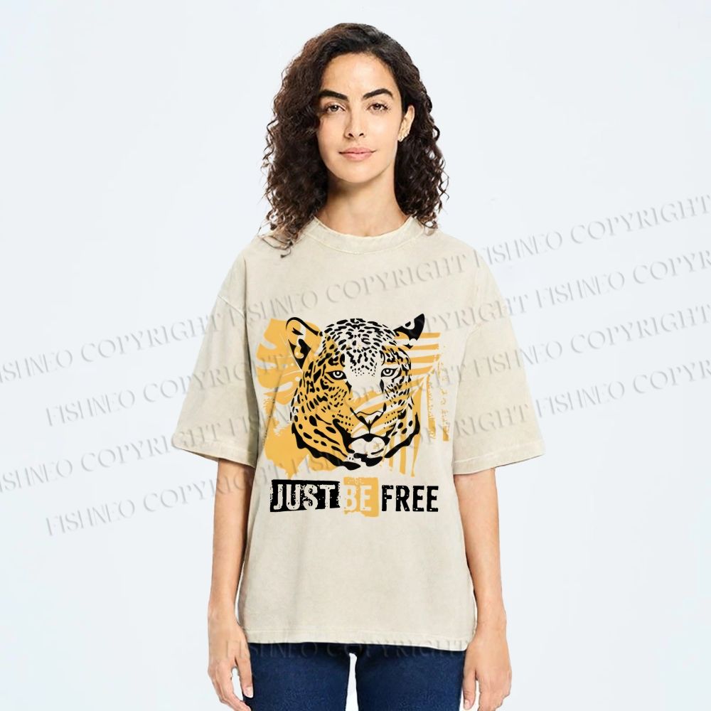 Unisex Just Be Free Tiger Printed Washed Tee