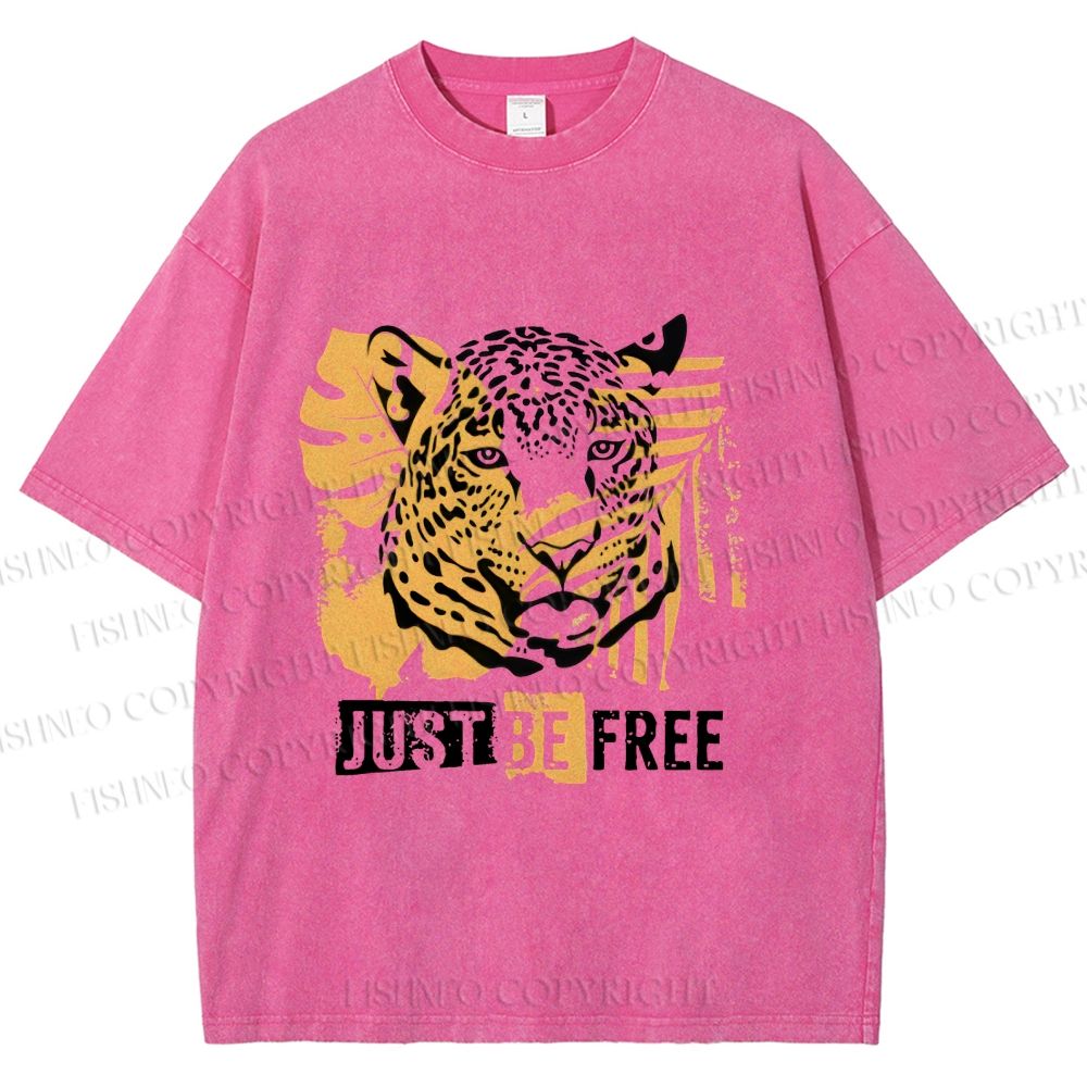 Unisex Just Be Free Tiger Printed Washed Tee