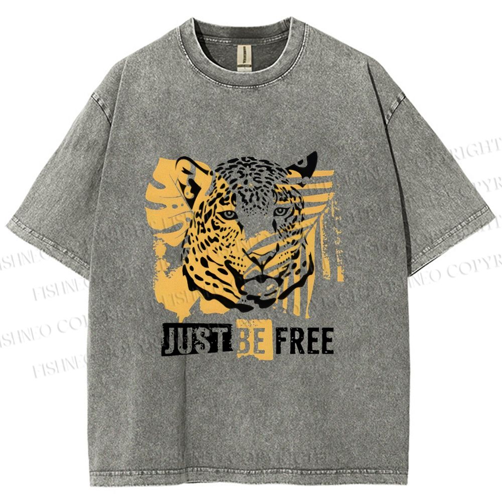 Unisex Just Be Free Tiger Printed Washed Tee