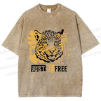 Unisex Just Be Free Tiger Printed Washed Tee