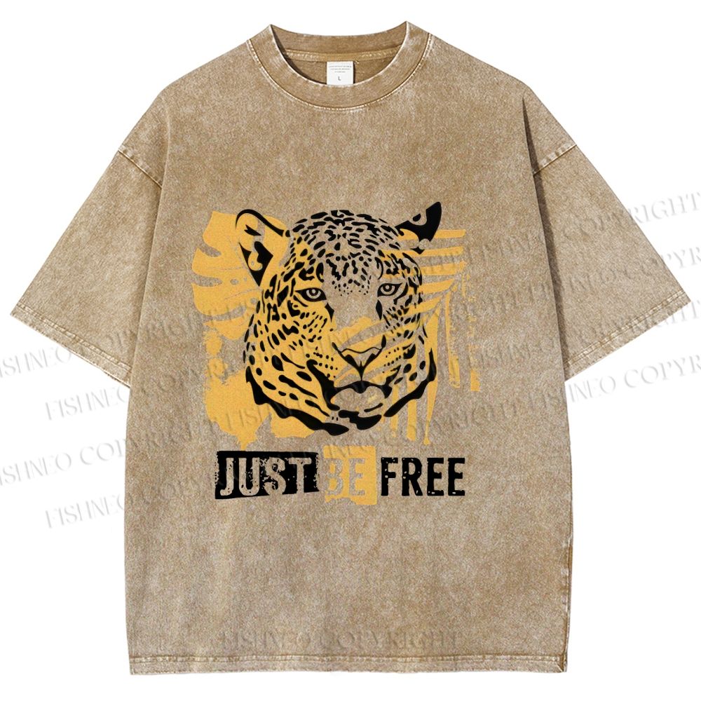 Unisex Just Be Free Tiger Printed Washed Tee