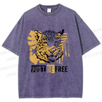 Unisex Just Be Free Tiger Printed Washed Tee