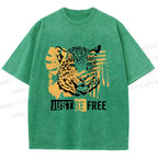 Unisex Just Be Free Tiger Printed Washed Tee