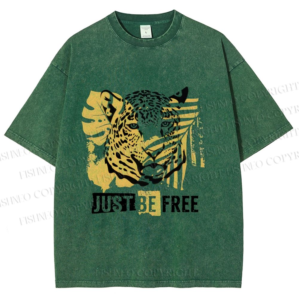 Unisex Just Be Free Tiger Printed Washed Tee