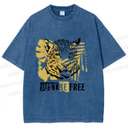 Unisex Just Be Free Tiger Printed Washed Tee