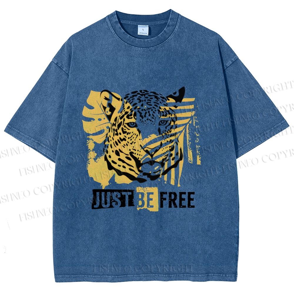 Unisex Just Be Free Tiger Printed Washed Tee