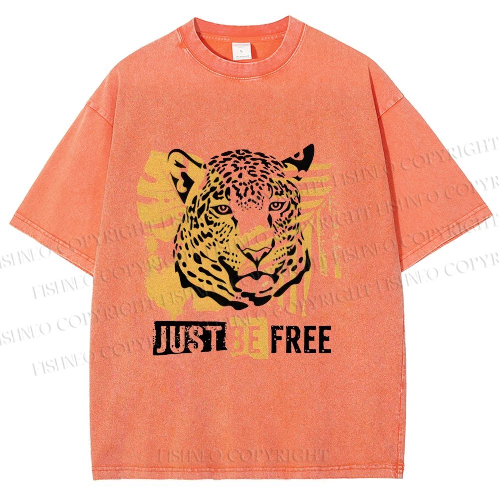 Unisex Just Be Free Tiger Printed Washed Tee