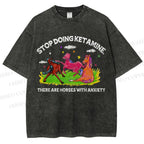 Unisex Horses With Anxiety Printed Washed Tee
