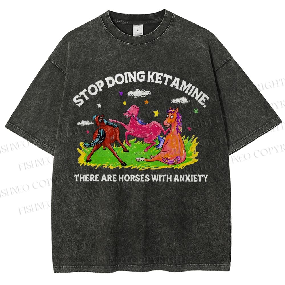 Unisex Horses With Anxiety Printed Washed Tee