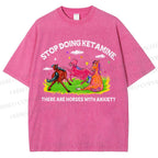 Unisex Horses With Anxiety Printed Washed Tee