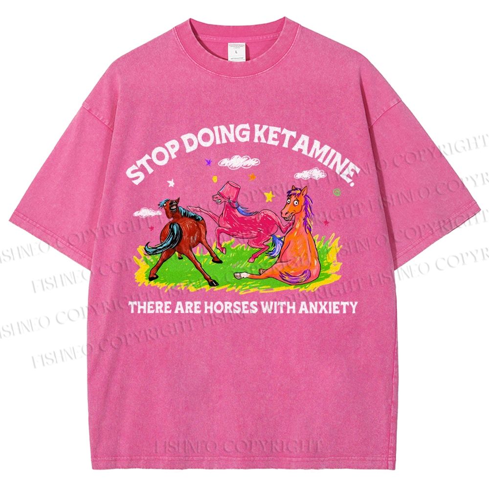 Unisex Horses With Anxiety Printed Washed Tee
