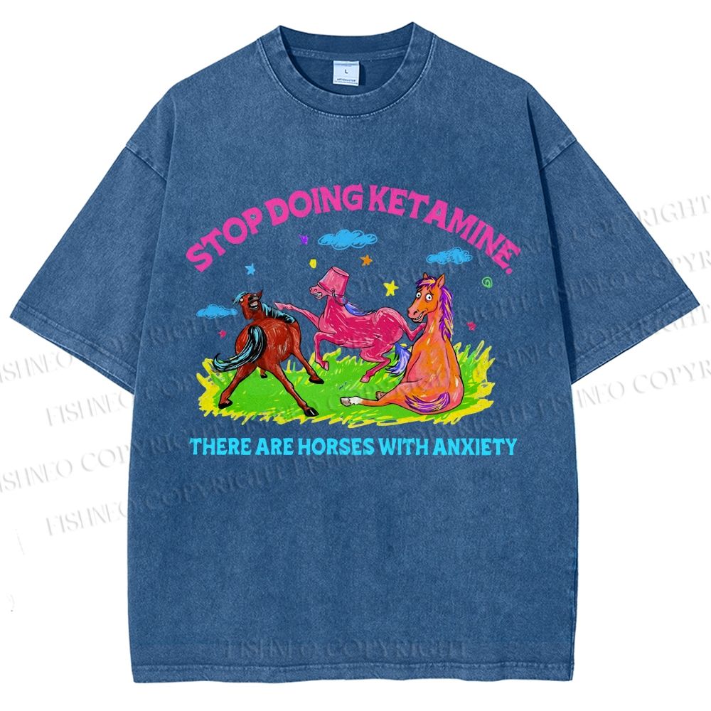Unisex Horses With Anxiety Printed Washed Tee