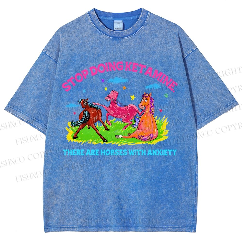 Unisex Horses With Anxiety Printed Washed Tee