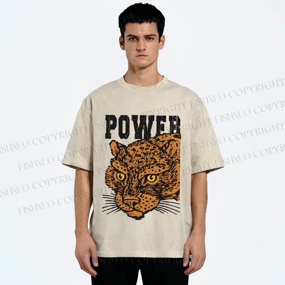 Unisex Power Panther Printed Washed Tee