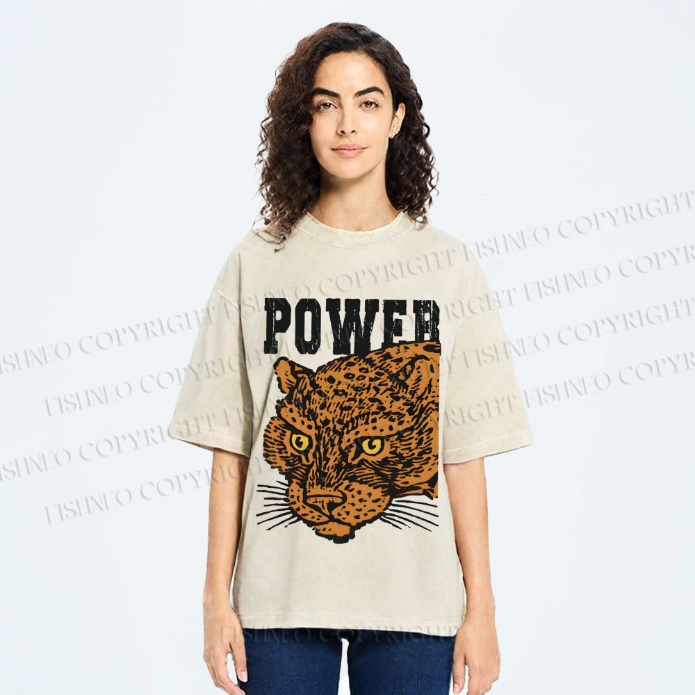 Unisex Power Panther Printed Washed Tee