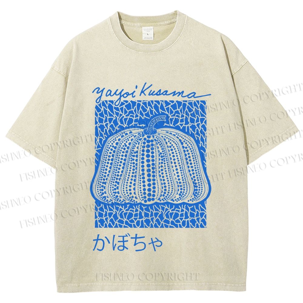 Unisex Yayoi Kusama Blue Pumpkin Printed Washed Tee