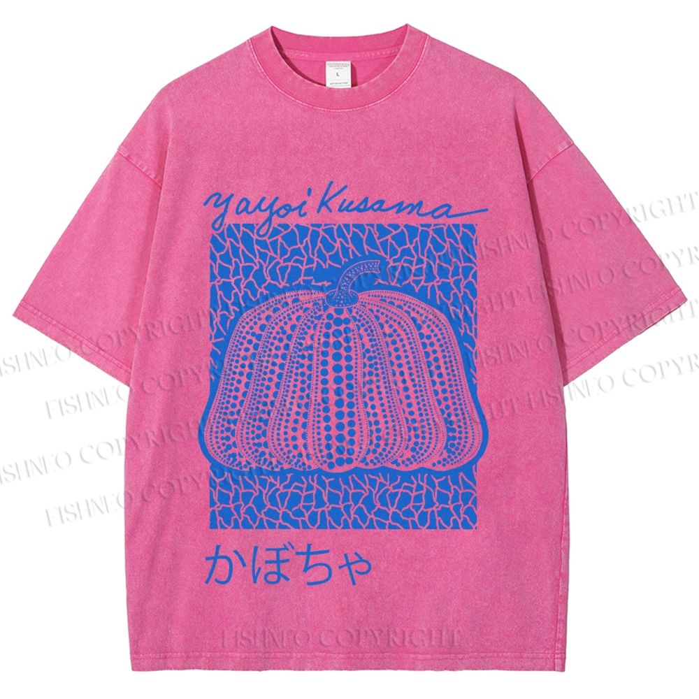 Unisex Yayoi Kusama Blue Pumpkin Printed Washed Tee