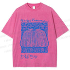 Unisex Yayoi Kusama Blue Pumpkin Printed Washed Tee
