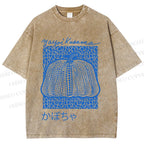 Unisex Yayoi Kusama Blue Pumpkin Printed Washed Tee