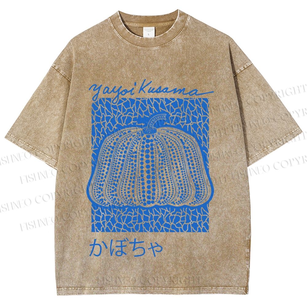 Unisex Yayoi Kusama Blue Pumpkin Printed Washed Tee