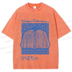 Unisex Yayoi Kusama Blue Pumpkin Printed Washed Tee