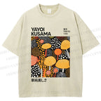 Unisex Yayoi Kusama Yellow Dots Graffiti Printed Washed Tee