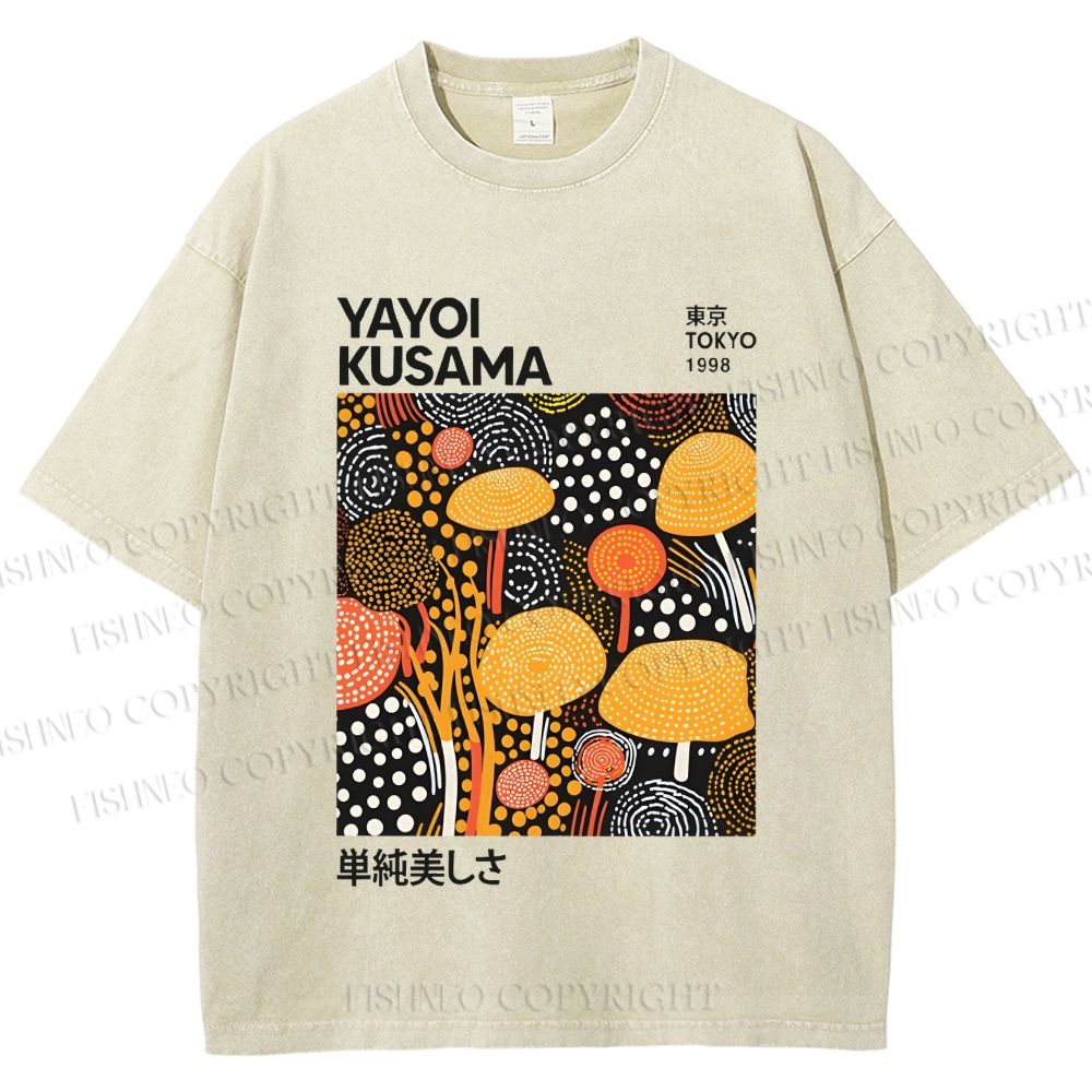Unisex Yayoi Kusama Yellow Dots Graffiti Printed Washed Tee