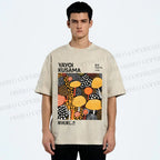 Unisex Yayoi Kusama Yellow Dots Graffiti Printed Washed Tee