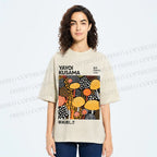 Unisex Yayoi Kusama Yellow Dots Graffiti Printed Washed Tee