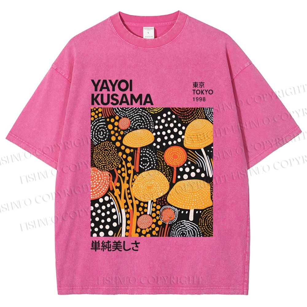 Unisex Yayoi Kusama Yellow Dots Graffiti Printed Washed Tee