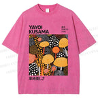 Unisex Yayoi Kusama Yellow Dots Graffiti Printed Washed Tee
