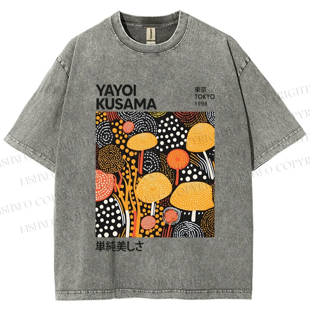 Unisex Yayoi Kusama Yellow Dots Graffiti Printed Washed Tee