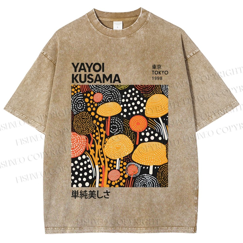 Unisex Yayoi Kusama Yellow Dots Graffiti Printed Washed Tee