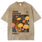 Unisex Yayoi Kusama Yellow Dots Graffiti Printed Washed Tee
