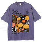 Unisex Yayoi Kusama Yellow Dots Graffiti Printed Washed Tee