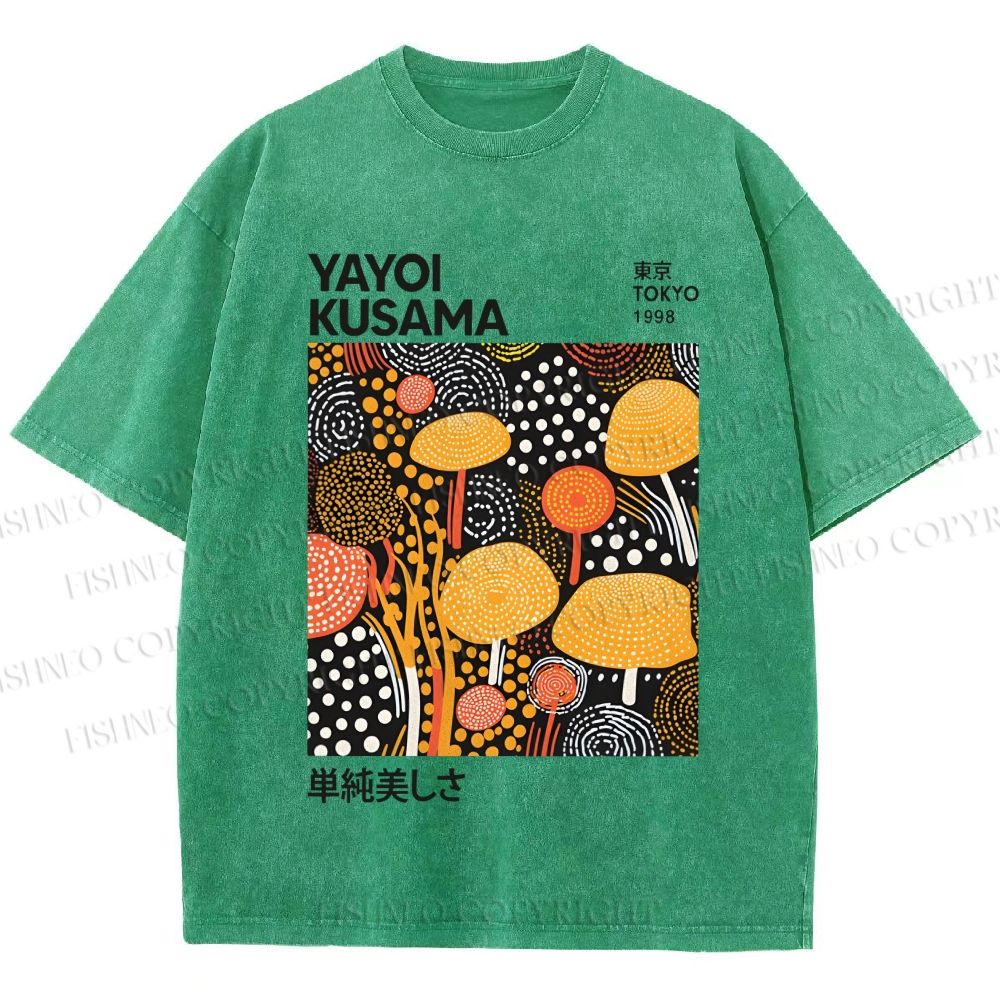 Unisex Yayoi Kusama Yellow Dots Graffiti Printed Washed Tee