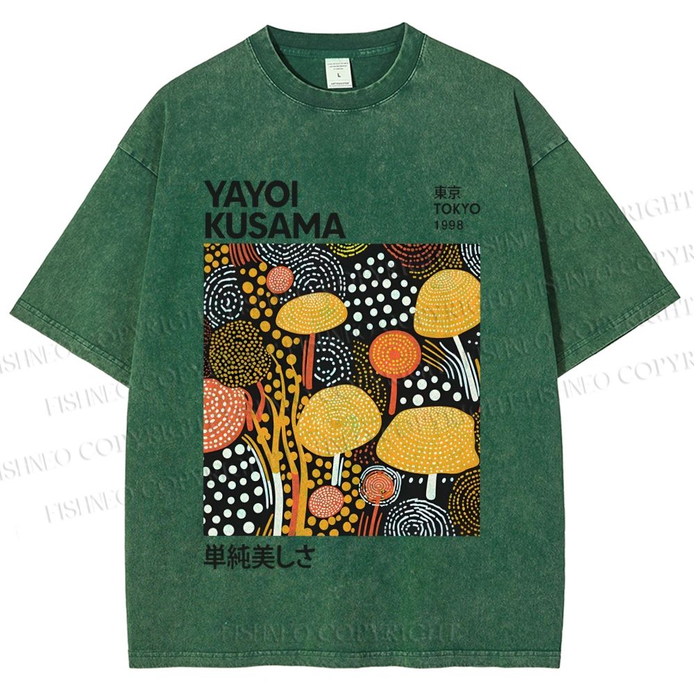 Unisex Yayoi Kusama Yellow Dots Graffiti Printed Washed Tee