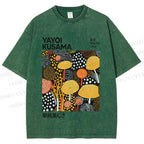 Unisex Yayoi Kusama Yellow Dots Graffiti Printed Washed Tee