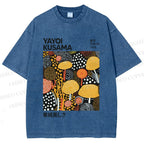 Unisex Yayoi Kusama Yellow Dots Graffiti Printed Washed Tee