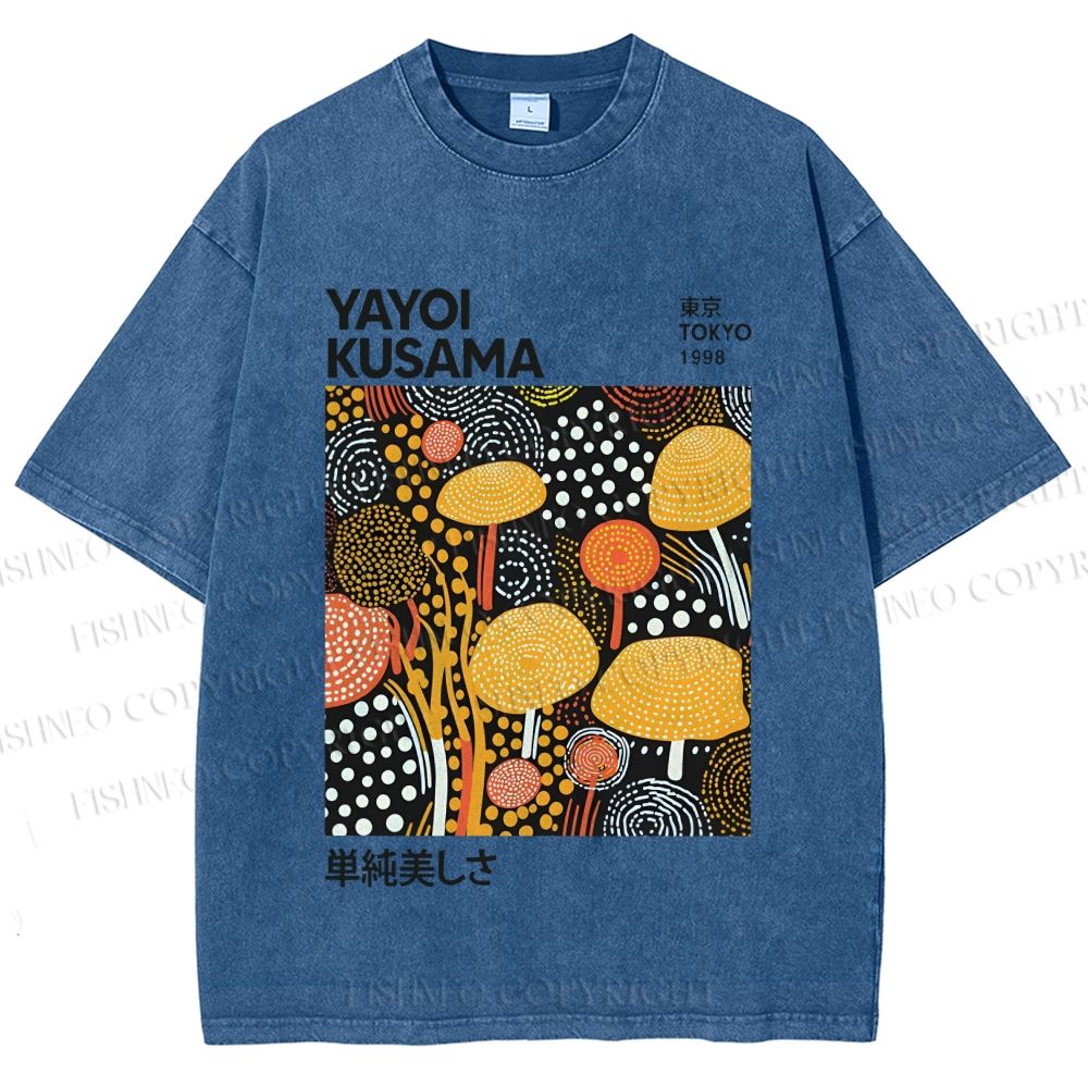Unisex Yayoi Kusama Yellow Dots Graffiti Printed Washed Tee