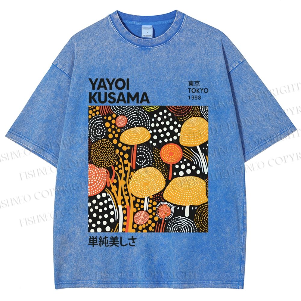 Unisex Yayoi Kusama Yellow Dots Graffiti Printed Washed Tee