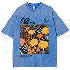 Unisex Yayoi Kusama Yellow Dots Graffiti Printed Washed Tee