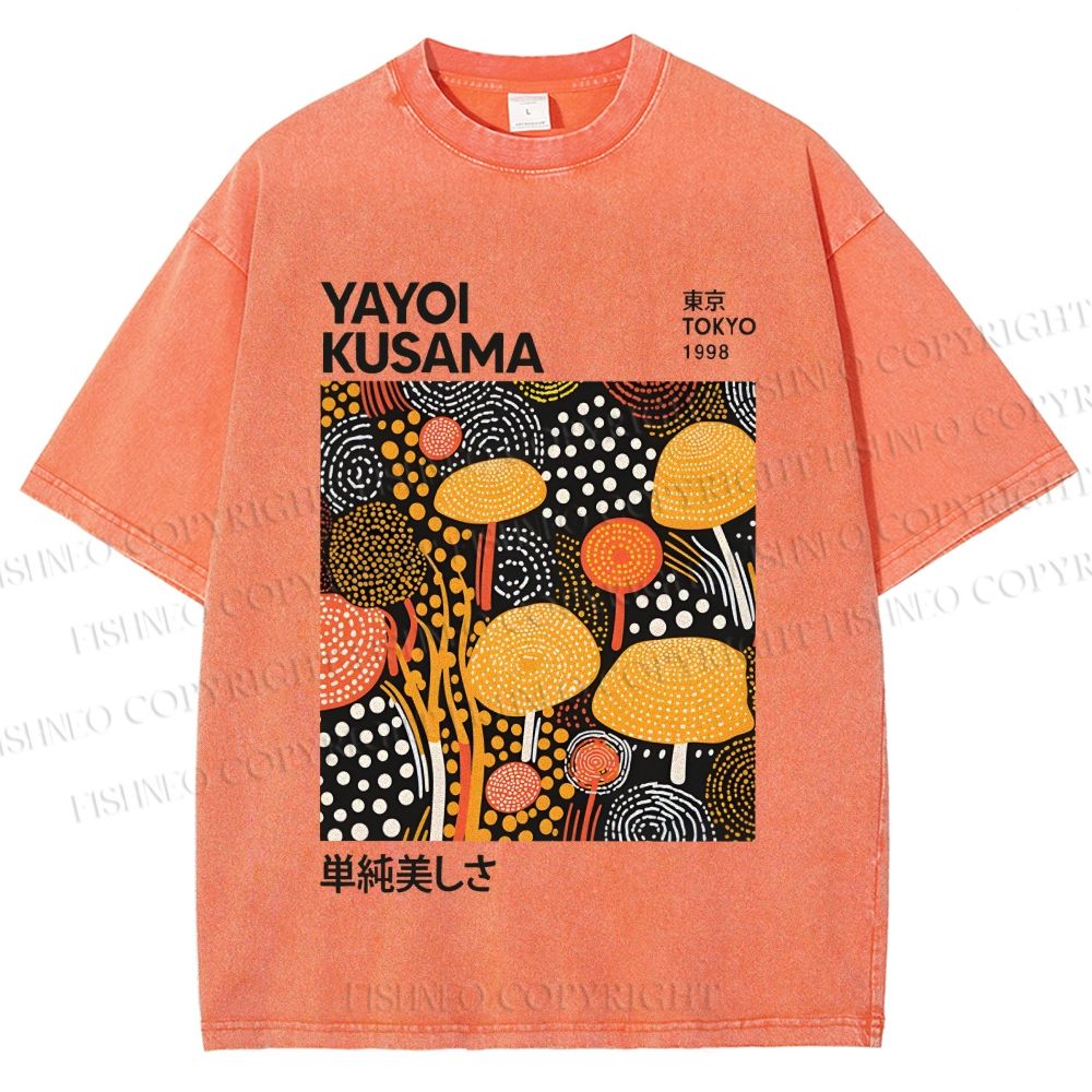 Unisex Yayoi Kusama Yellow Dots Graffiti Printed Washed Tee