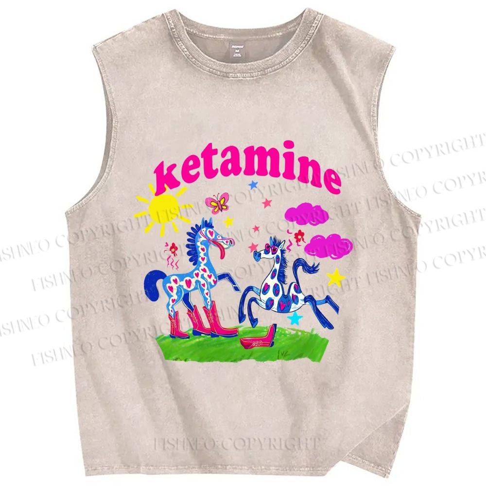 Unisex Heart Spotted Pony Printed Washed Tank Top