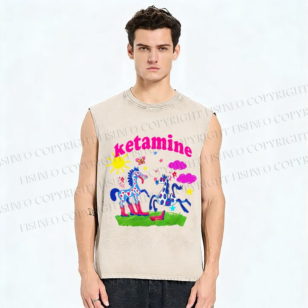 Unisex Heart Spotted Pony Printed Washed Tank Top