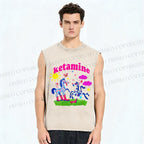 Unisex Heart Spotted Pony Printed Washed Tank Top