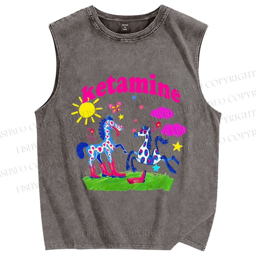 Unisex Heart Spotted Pony Printed Washed Tank Top