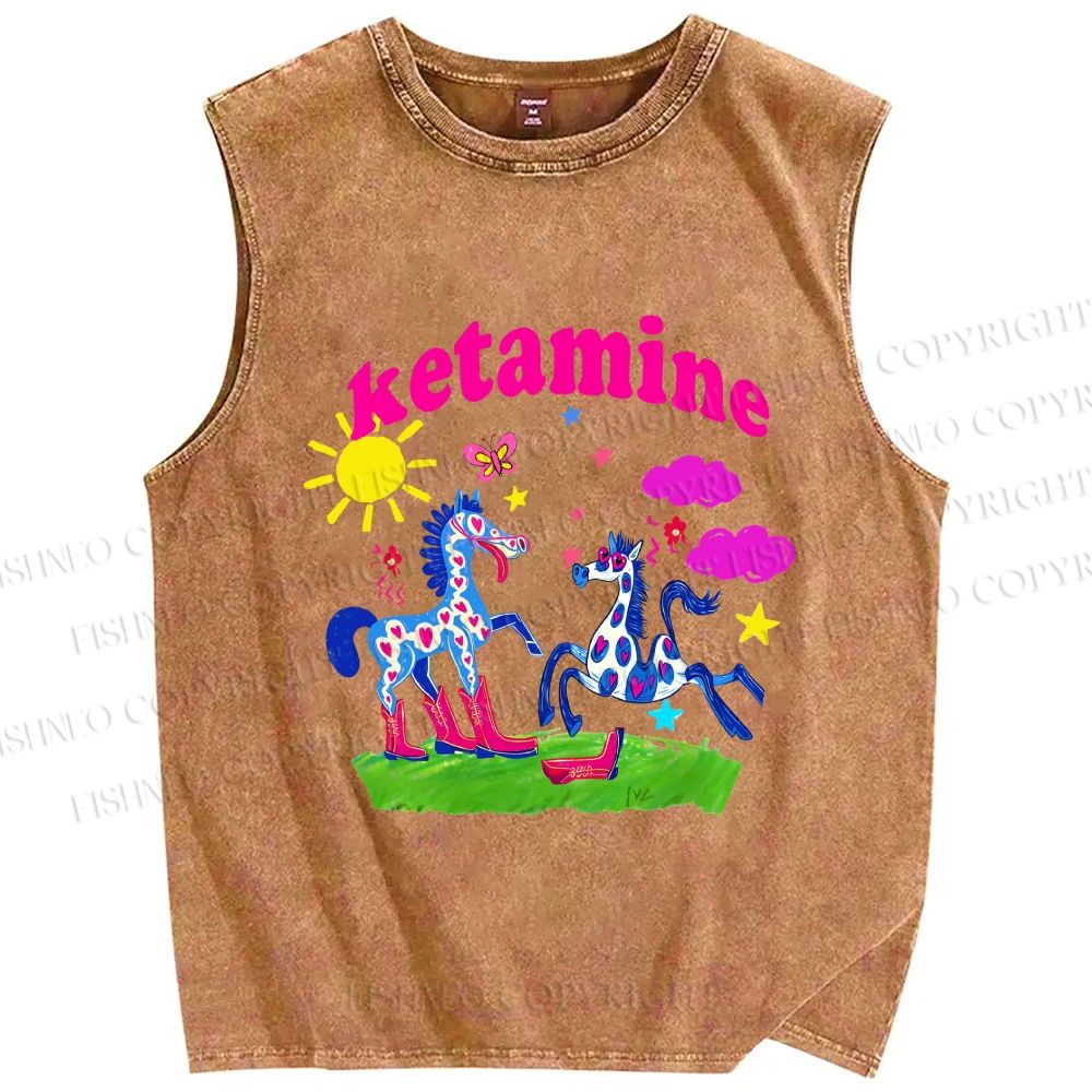 Unisex Heart Spotted Pony Printed Washed Tank Top